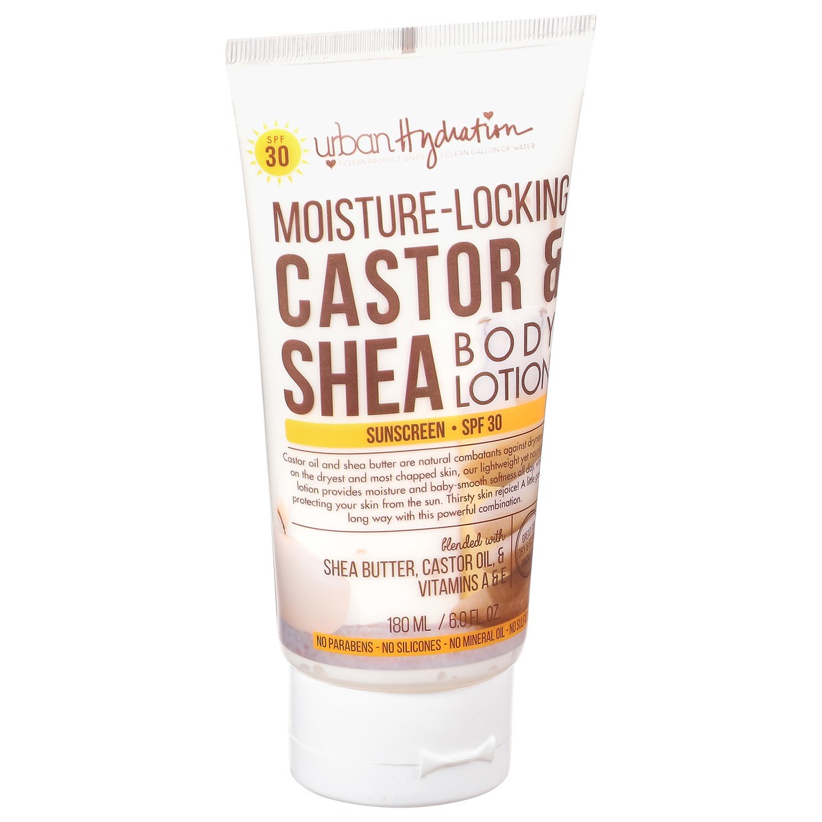 slide 7 of 9, Urban Hydration Sunscreen SPF 30 Moisture-Locking Castor & Shea Body Lotion 6.0 fl oz, 6 oz