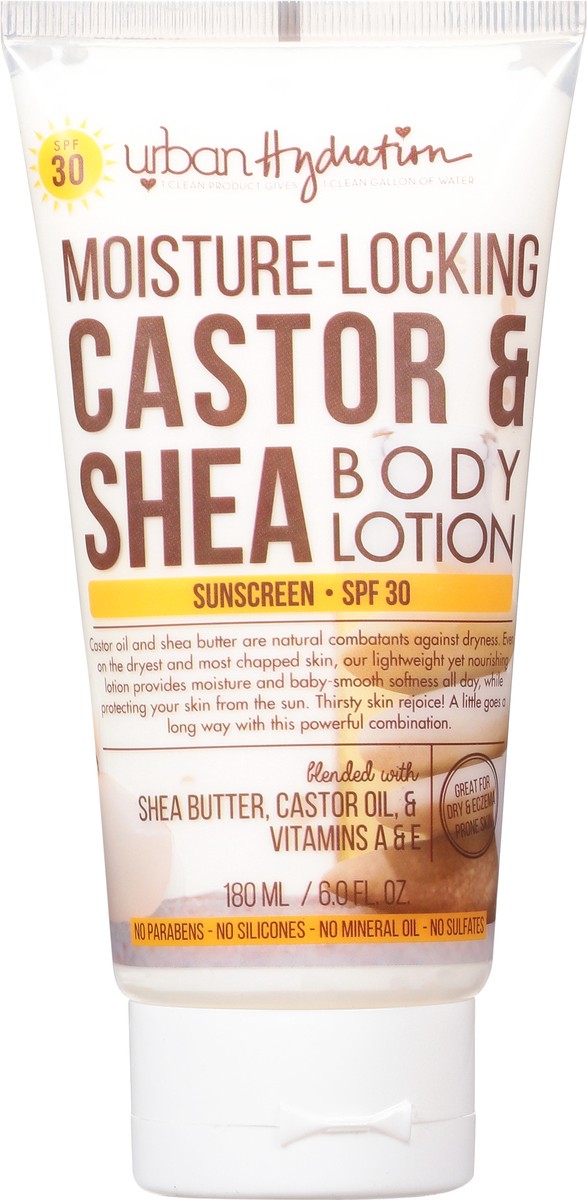 slide 6 of 9, Urban Hydration Sunscreen SPF 30 Moisture-Locking Castor & Shea Body Lotion 6.0 fl oz, 6 oz