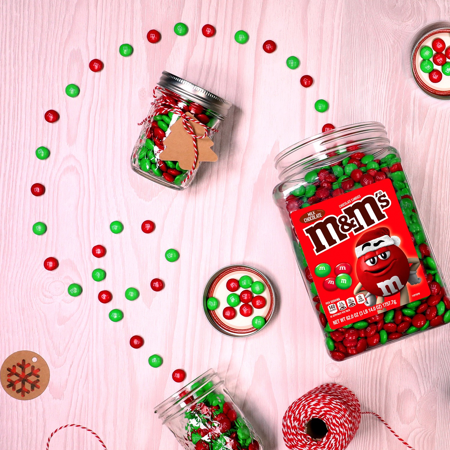 slide 4 of 8, M&M's Milk Chocolate Red & Green Christmas Candy, 62 Oz Bulk Jar, 62 oz