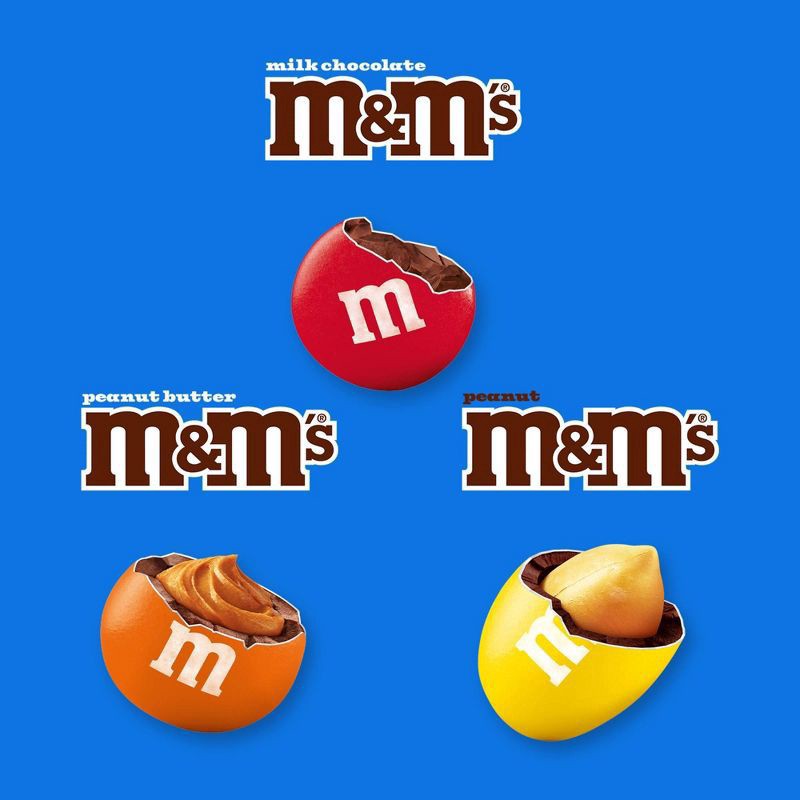 slide 5 of 8, M&M's Milk Chocolate, Peanut & Peanut Butter Candy Fun Size Variety Pack, Party Size - 19.41 Oz Bulk Bag, 19.4 oz
