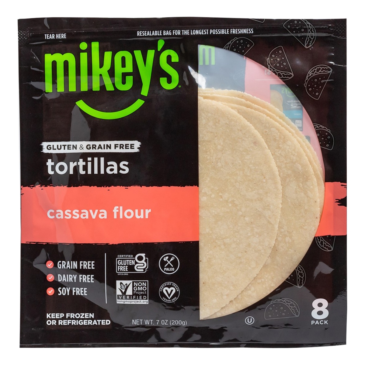 slide 1 of 1, Mikey's Cassava Flour Tortilla, 8 ct