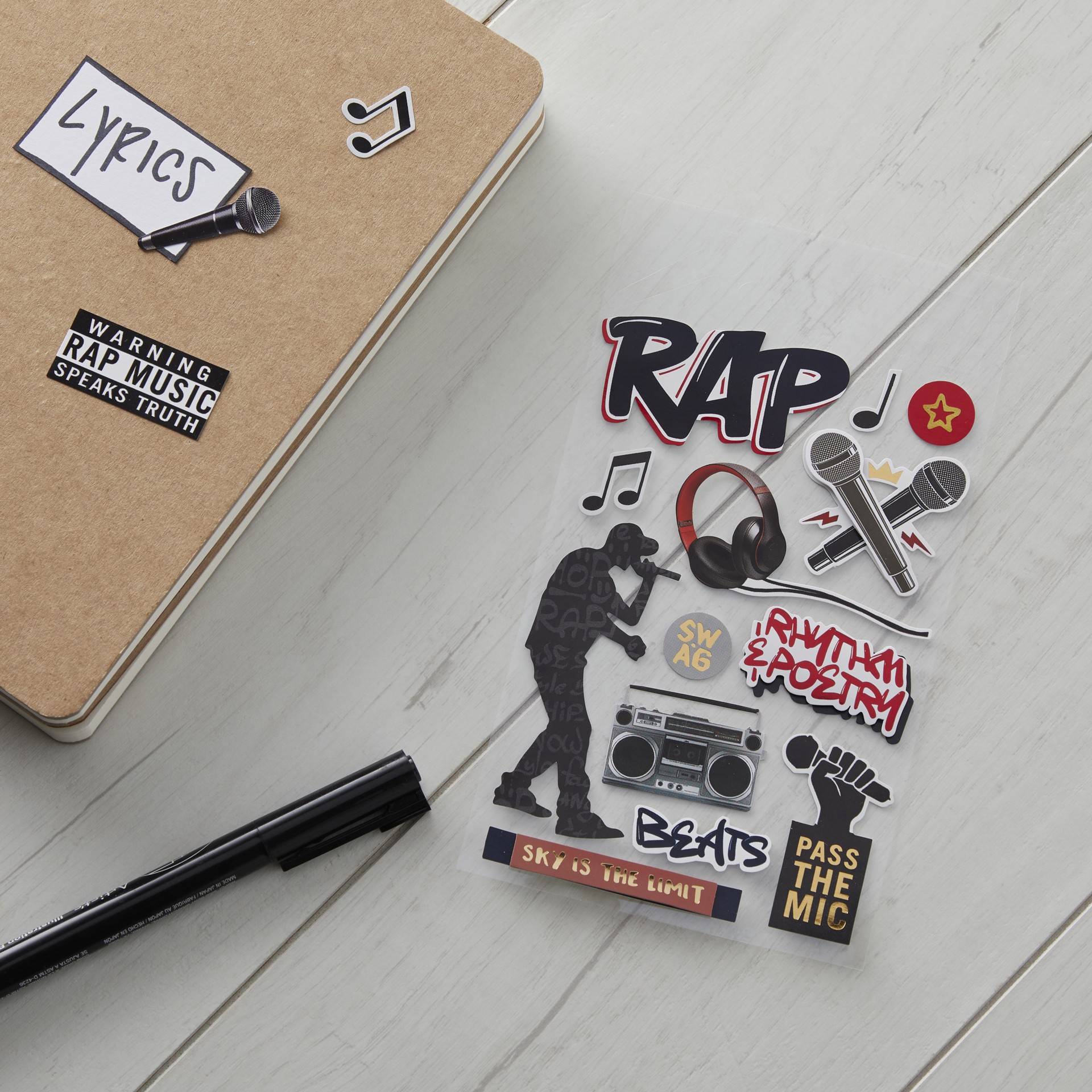 slide 3 of 6, Rap Music Stickers By Recollections, 3.875 in x 6.875 in