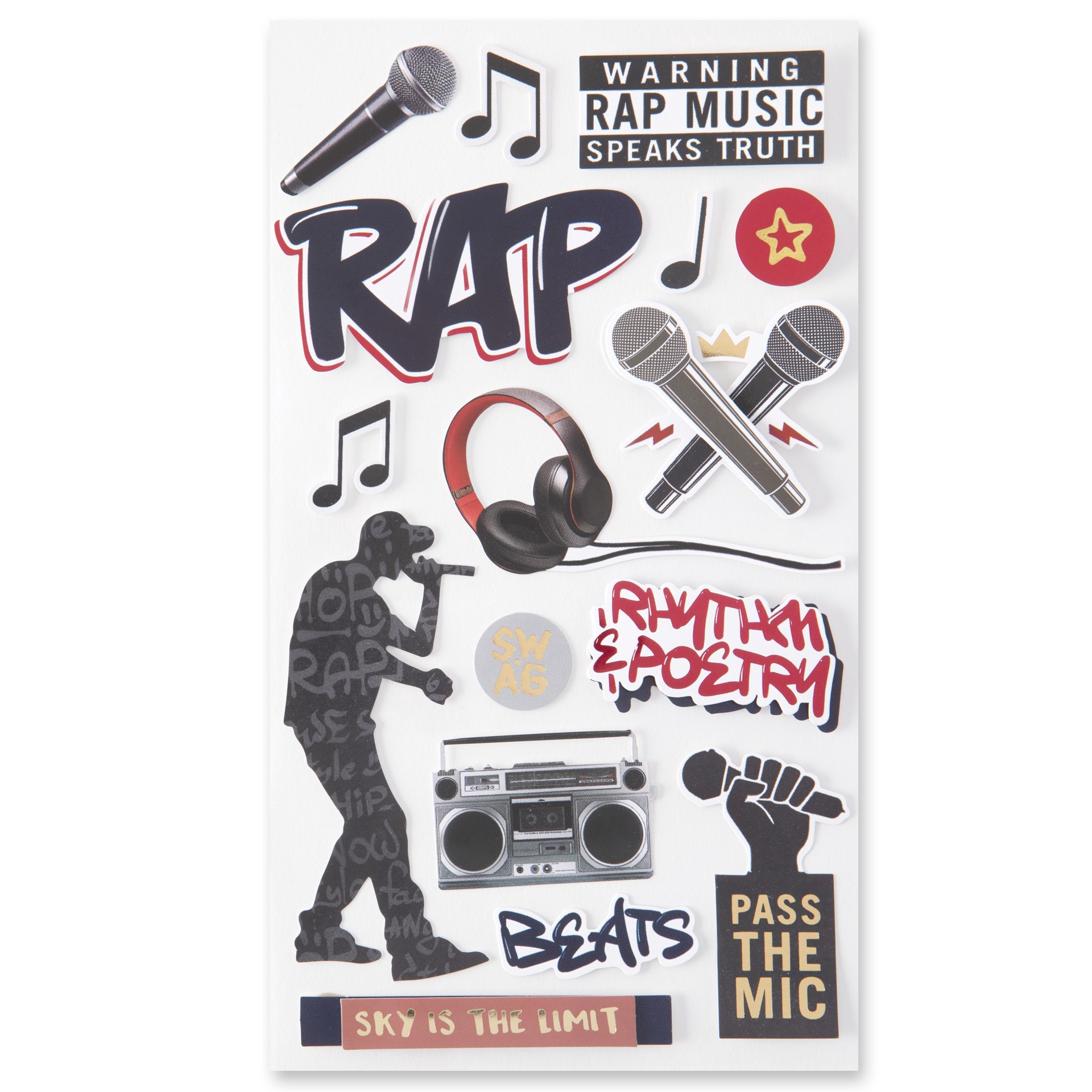 slide 6 of 6, Rap Music Stickers By Recollections, 3.875 in x 6.875 in
