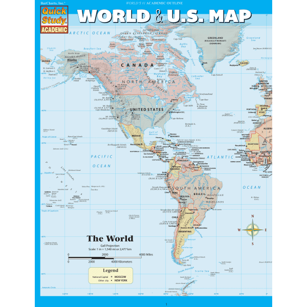 slide 1 of 1, QuickStudy Guide, World & U.S. Map, 1 ct