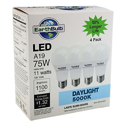 slide 1 of 1, EarthTronics A19 11 Watts Daylight Eco Non Dimmable, 4 ct