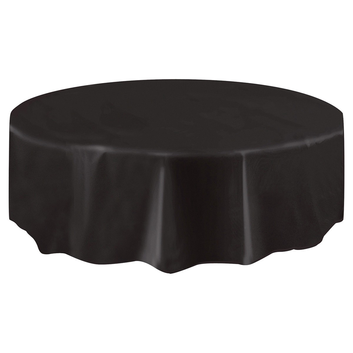 slide 1 of 5, Unique Round Midnight Black Plastic Table Cover, 84 in, 84 in