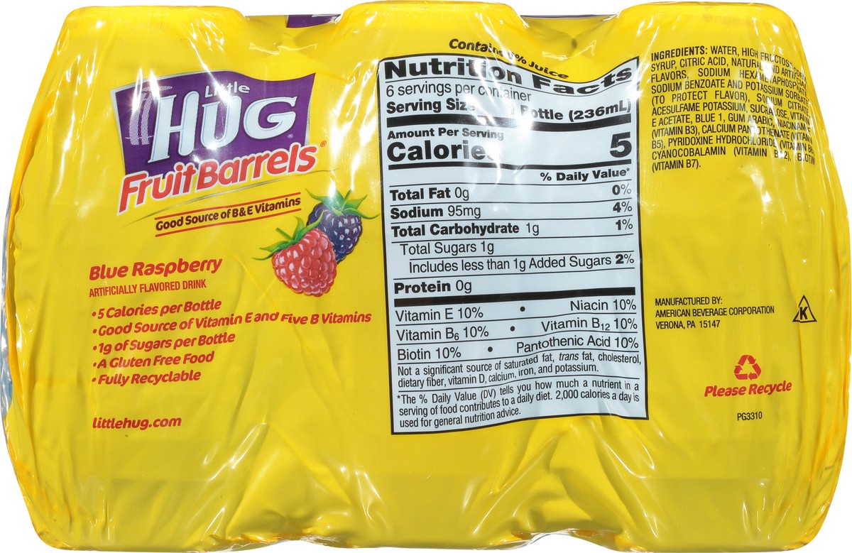 slide 10 of 13, Little Hug Fruit Barrels Blue Raspberry Flavored Drink 6 - 8 fl oz Bottles, 6 ct