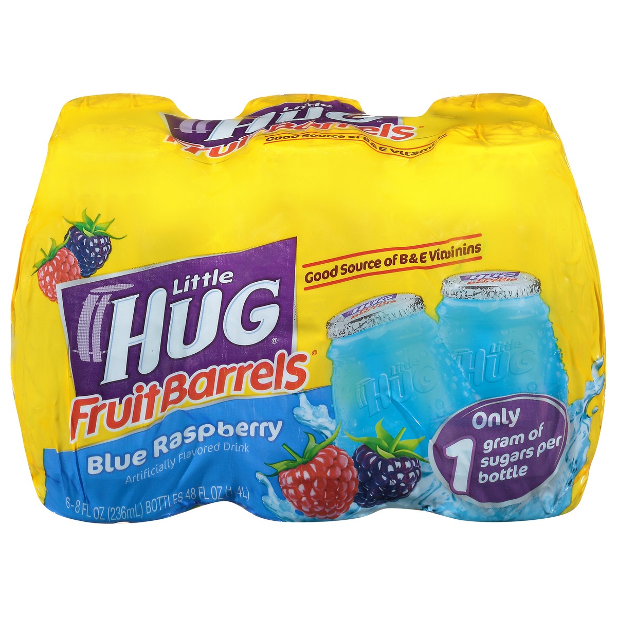 slide 1 of 13, Little Hug Fruit Barrels Blue Raspberry Flavored Drink 6 - 8 fl oz Bottles, 6 ct