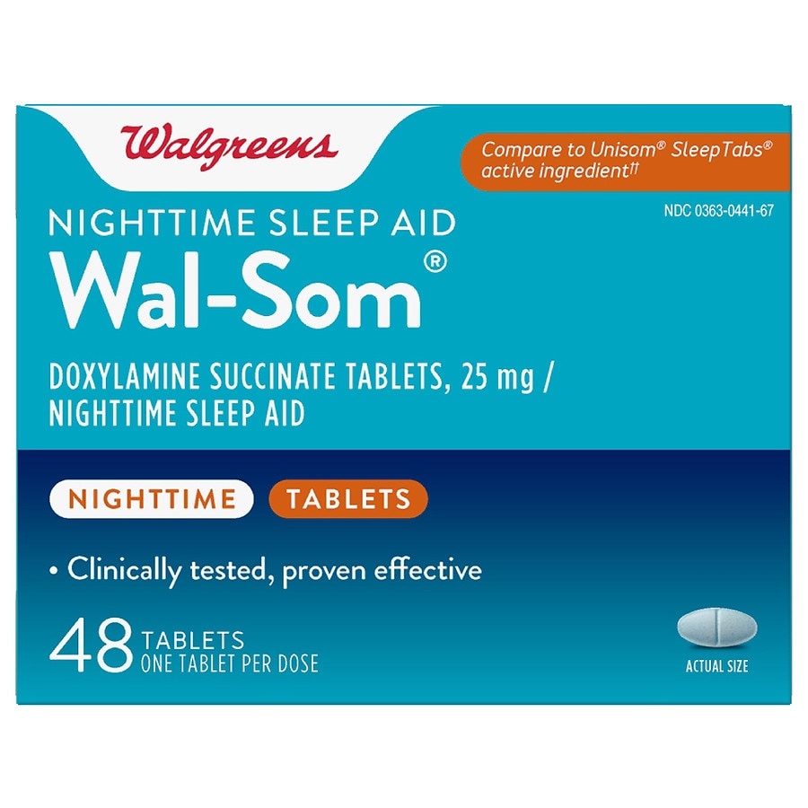 slide 1 of 1, Walgreens Wal-Som Sleep Aid Tablets, Doxylamine Succinate 25 mg, 48 ct