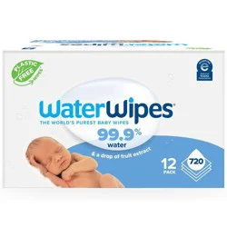 WaterWipes Sensitive+ Newborn & Baby Wipes, 3-in-1 Cleans, Cares, Protects, 99.9% Water, Unscented & Hypoallergenic, 720 Count (12 Packs)