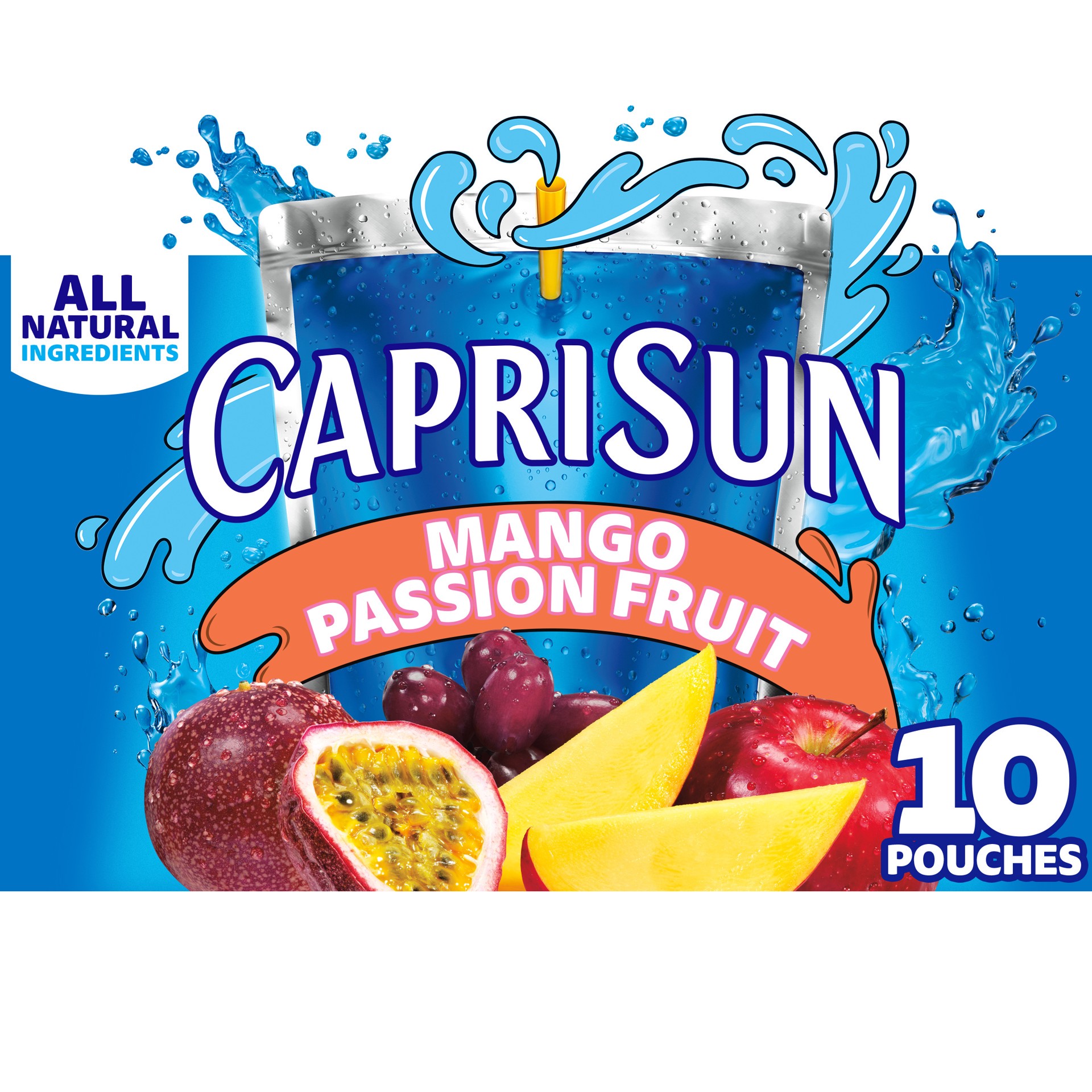 slide 1 of 5, Capri Sun Passionfruit Mango Flavored with other natural flavor Juice Drink Blend, 10 ct Box, 6 fl oz Pouches, 60 fl oz