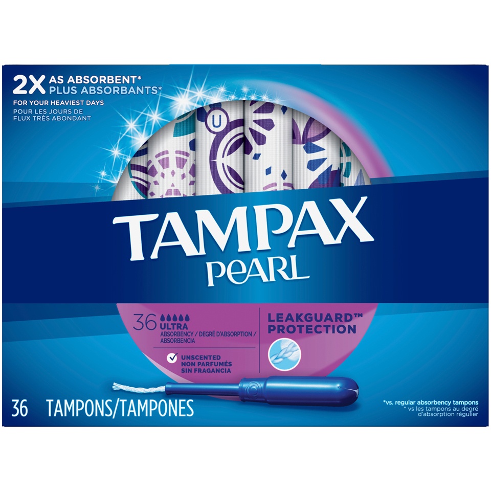 slide 1 of 8, Tampax Pearl Plastic Unscented Ultra Absorbency Tampons, 36 ct