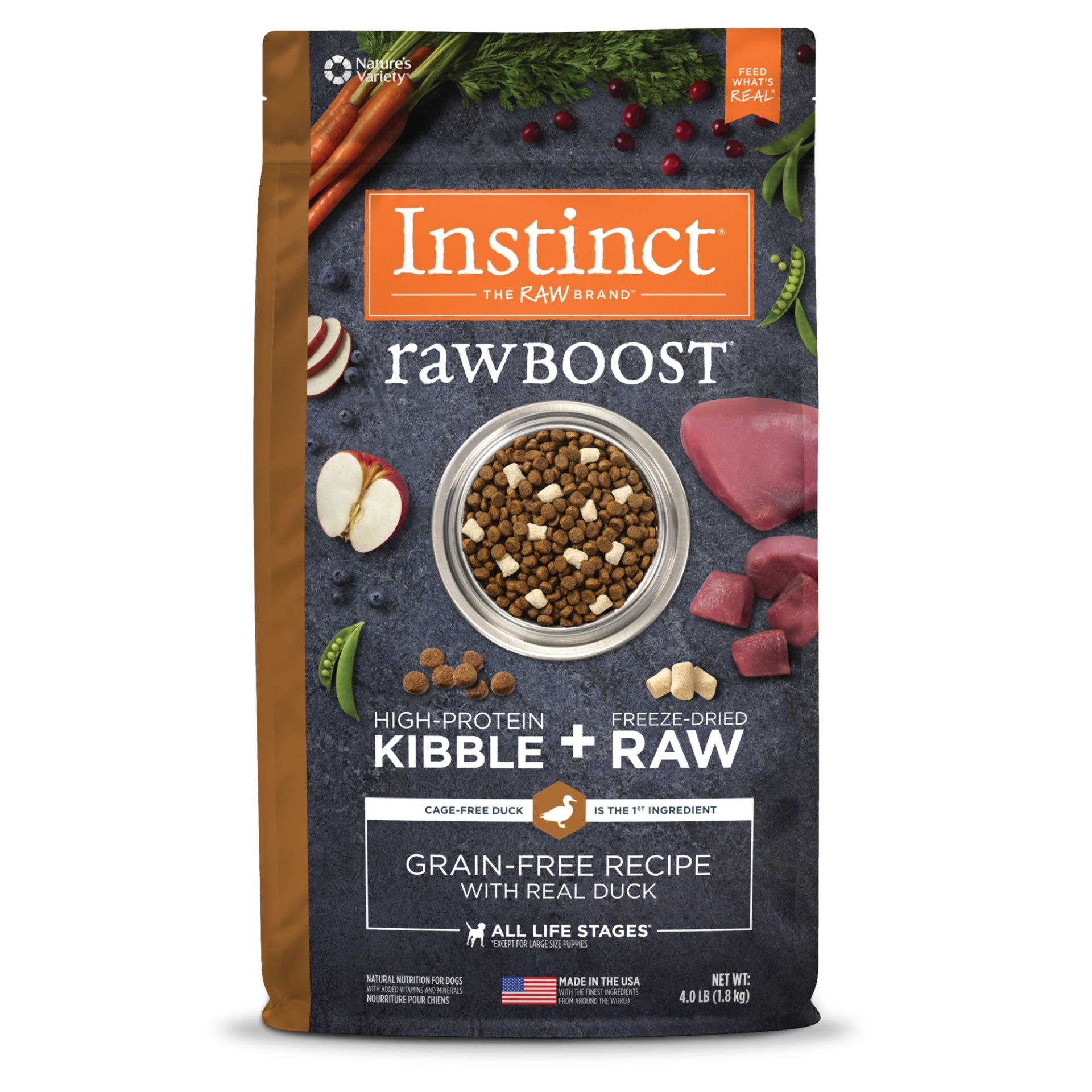 slide 1 of 1, Nature's Variety Instinct Raw Boost Grain Free Recipe with Real Duck Natural Dry Dog Food by Nature's Variety, 4 lb