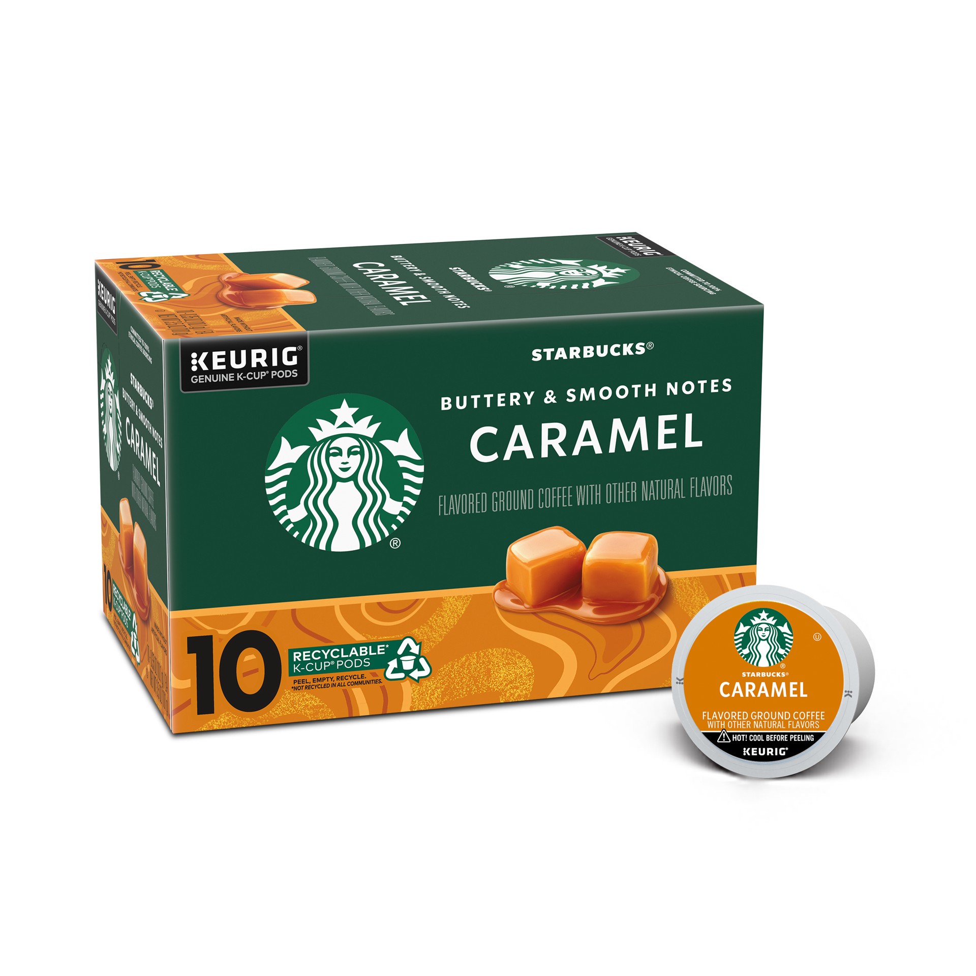slide 1 of 5, Starbucks K-Cup Coffee Pods—Caramel Flavored Coffee—Naturally Flavored—100% Arabica—1 box (10 pods), 10 ct