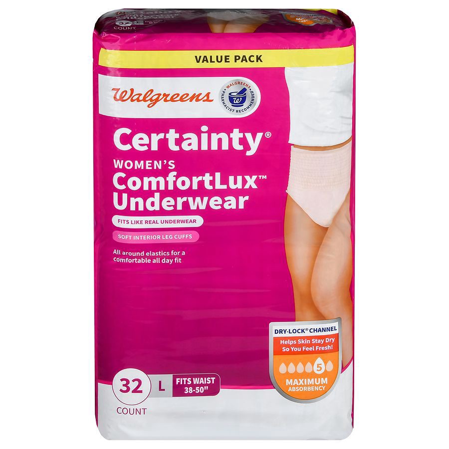 slide 1 of 5, Walgreens Certainty Women's Large Maximum Absorbency Underwear, 32 ct