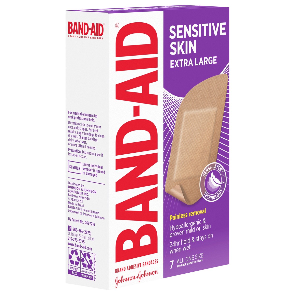 slide 2 of 8, BAND-AID Adhesive Bandages for Sensitive Skin, Hypoallergenic Bandages with Painless Removal, Stays on When Wet and Suitable for Eczema Prone Skin, Sterile, Extra Large Size, 7 ct, 7 ct