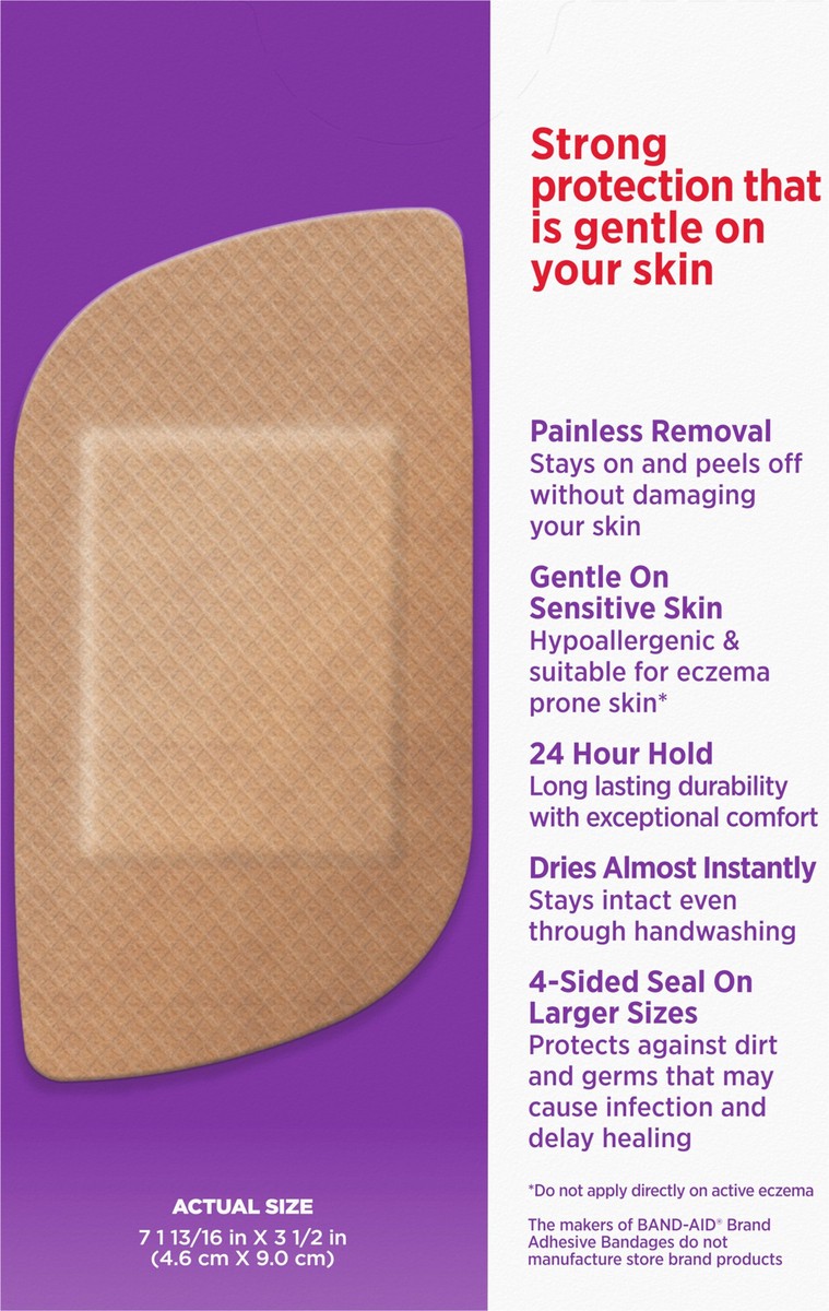 slide 5 of 8, BAND-AID Adhesive Bandages for Sensitive Skin, Hypoallergenic Bandages with Painless Removal, Stays on When Wet and Suitable for Eczema Prone Skin, Sterile, Extra Large Size, 7 ct, 7 ct
