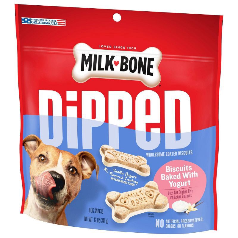 slide 5 of 5, Milk-Bone Dipped Dog Biscuits Baked With Vanilla Yogurt, 12 oz, 12 oz