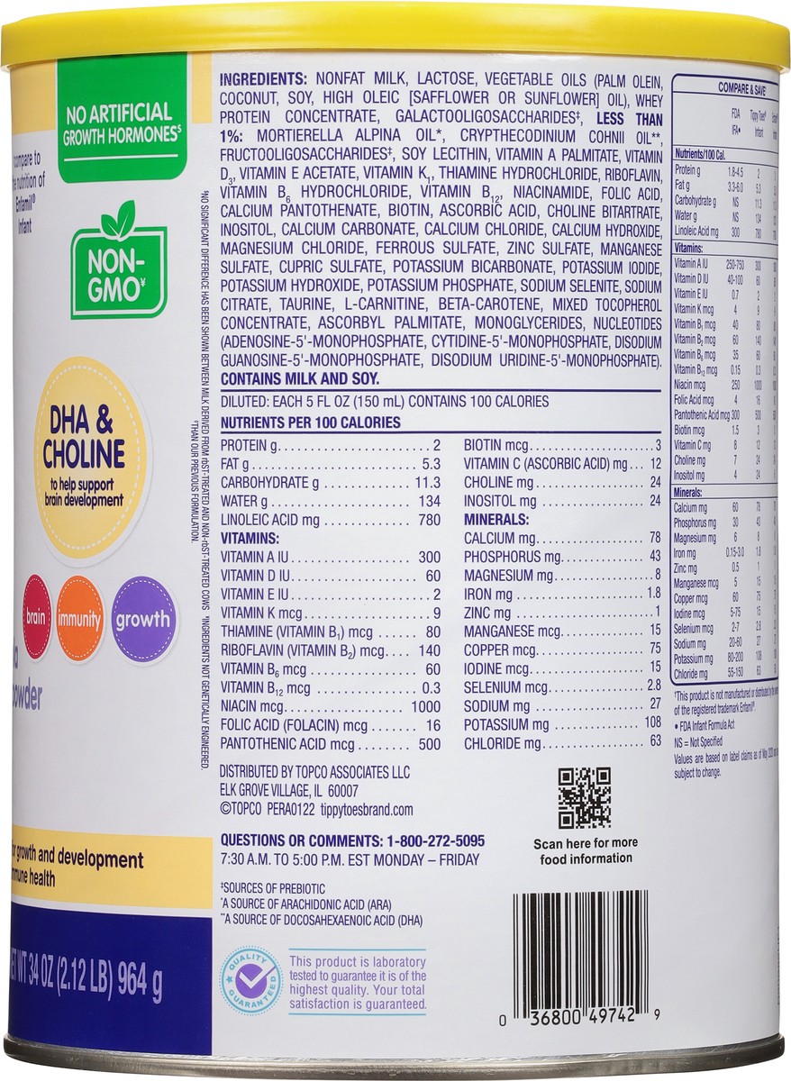 slide 11 of 15, Tippy Toes Milk-Based Powder with Iron 0 to 12 Months Infant Formula 34 oz, 33.2 oz