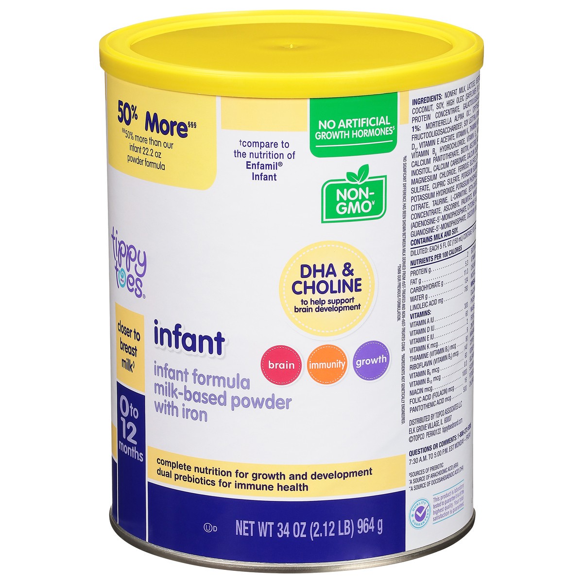 slide 2 of 15, Tippy Toes Milk-Based Powder with Iron 0 to 12 Months Infant Formula 34 oz, 33.2 oz
