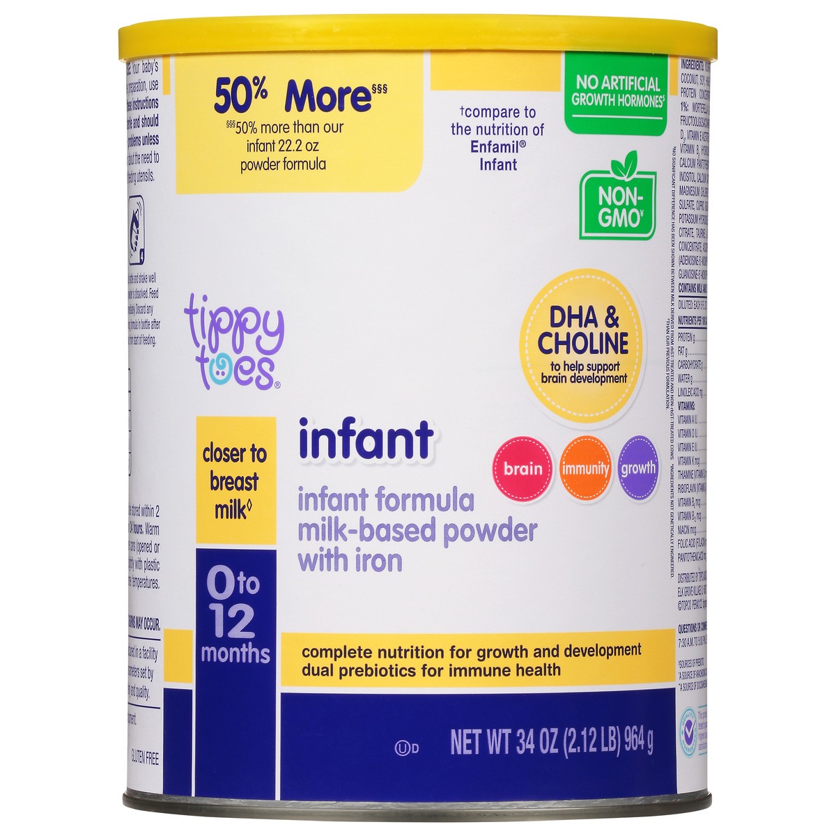 slide 12 of 15, Tippy Toes Milk-Based Powder with Iron 0 to 12 Months Infant Formula 34 oz, 33.2 oz