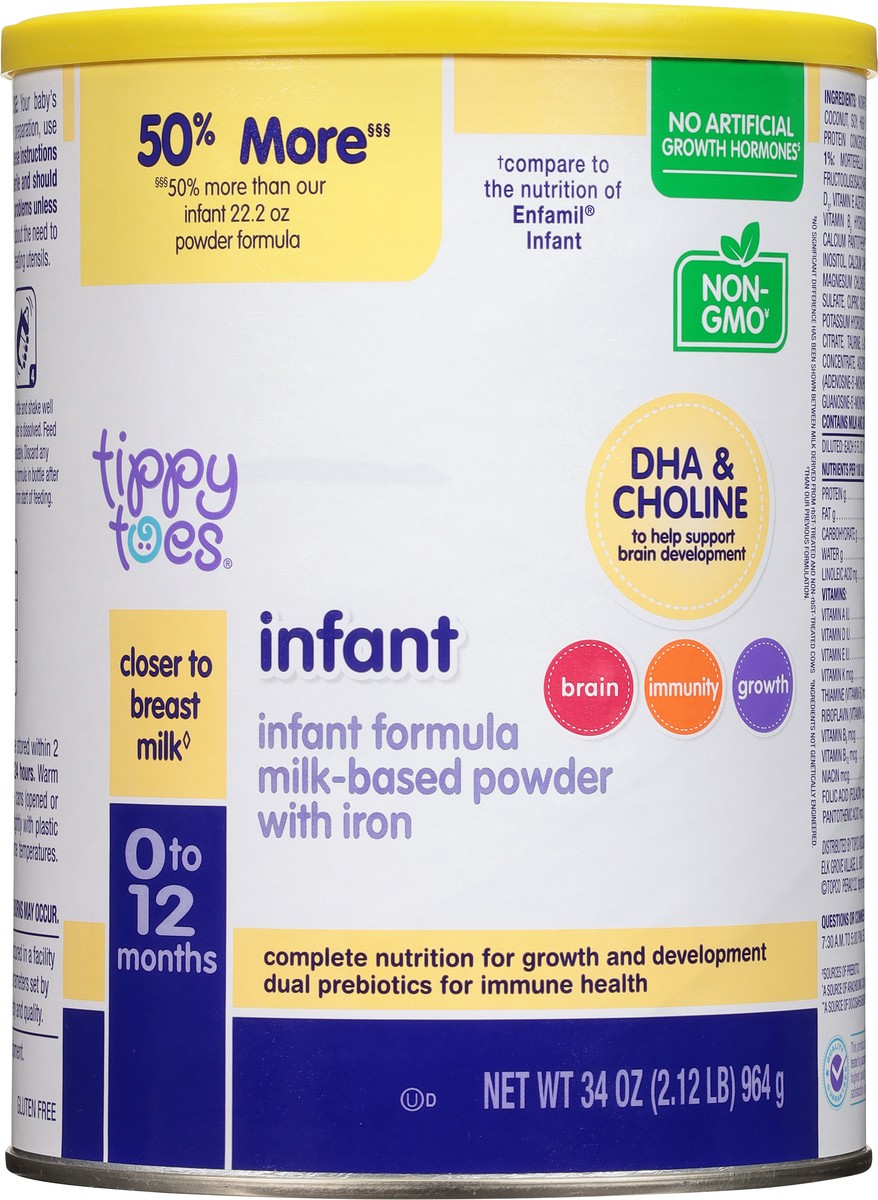 slide 7 of 15, Tippy Toes Milk-Based Powder with Iron 0 to 12 Months Infant Formula 34 oz, 33.2 oz