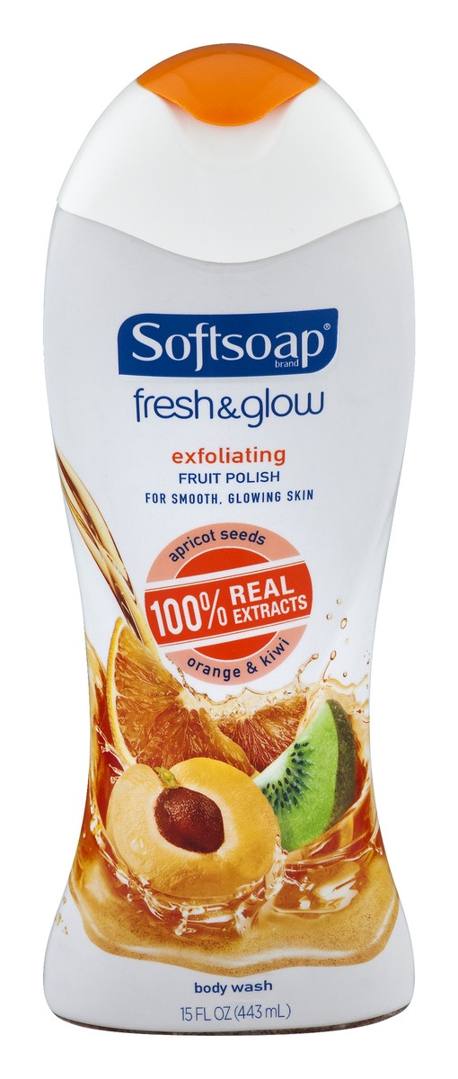 slide 1 of 1, Softsoap Fresh & Glow Exfoliating Orange & Kiwi Body Wash, 15 oz