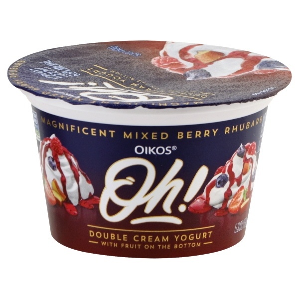 slide 1 of 5, Oikos Magnificent Mixed Berry Rhubarb Double Cream Yogurt, 5.3 oz