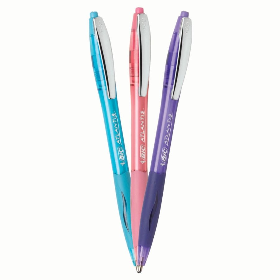 slide 2 of 3, BIC Atlantis Bold Retractable Ballpoint Fashion Pens, Medium Point, 1.6 Mm, Assorted Colors, Pack Of 3, 3 ct