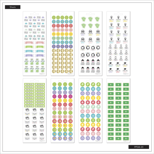 slide 2 of 5, Happy Planner Budget Financial Sticker Pack, Multicolor, 8 Sticker Sheets, 1 ct
