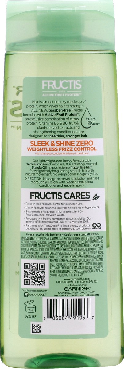 slide 6 of 6, Garnier With Active Fruit Protein Sleek & Shine Zero Fortifying Shampoo With Marula Oil, 12.5 oz