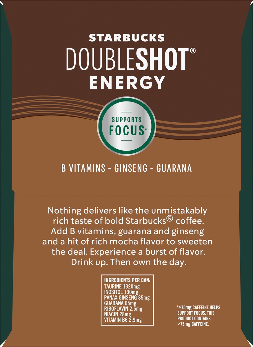 slide 6 of 7, Starbucks Doubleshot Energy Energy Coffee Beverage Mocha 11 Fl Oz 4 Count Cans, 4 ct; 11 fl oz