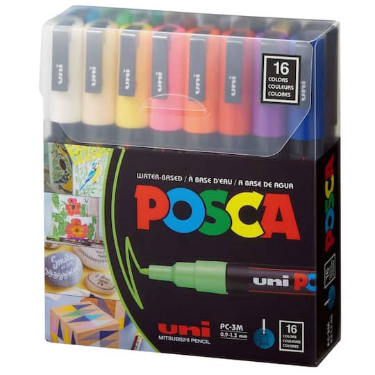 slide 1 of 4, Uni Posca Pc-3m 16 Color Fine Tip Paint Marker Set, 0.9mm - 1.3mm