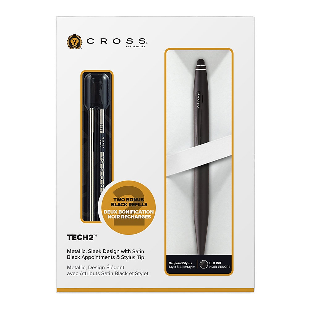 slide 1 of 1, Cross Tech2 Ballpoint Stylus Pen, Medium Point, 1.0 Mm, Black Barrel, Black Ink, 1 ct