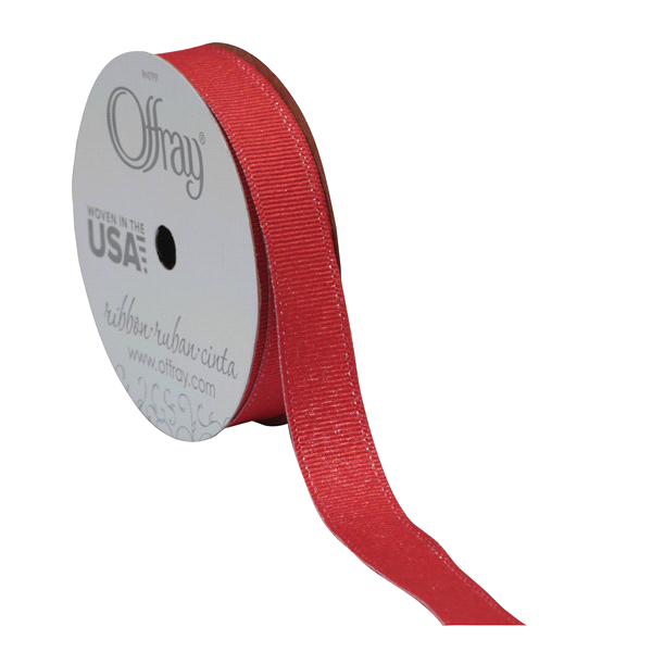 slide 1 of 1, Offray Ribbon Grosgrain Glitz Red 0.625X, 9 ft