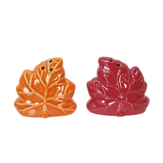 slide 1 of 3, Mini Red & Orange Maple Leaf Ceramic Salt & Pepper Shaker Set By Ashland, 2.25 in