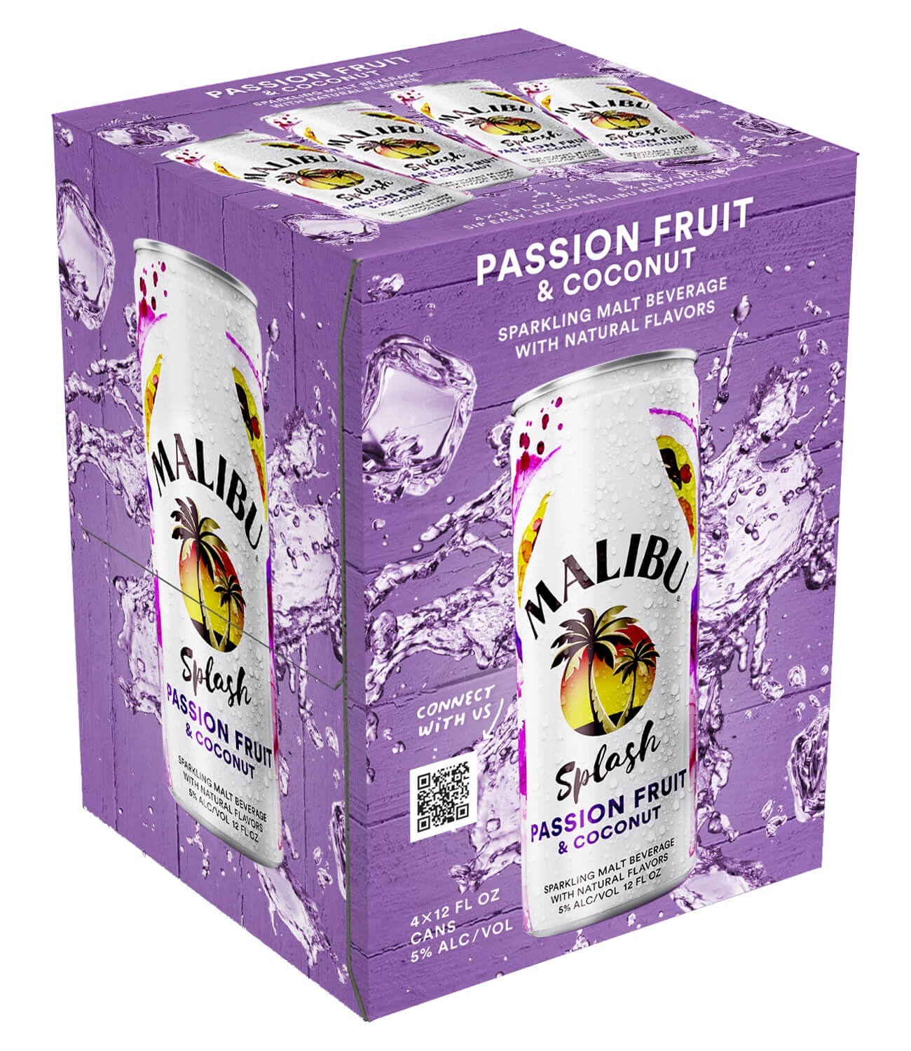 slide 1 of 1, Malibu Malt Beverage Sparkling Pineapple & Coconut Can, 4 ct; 12 fl oz