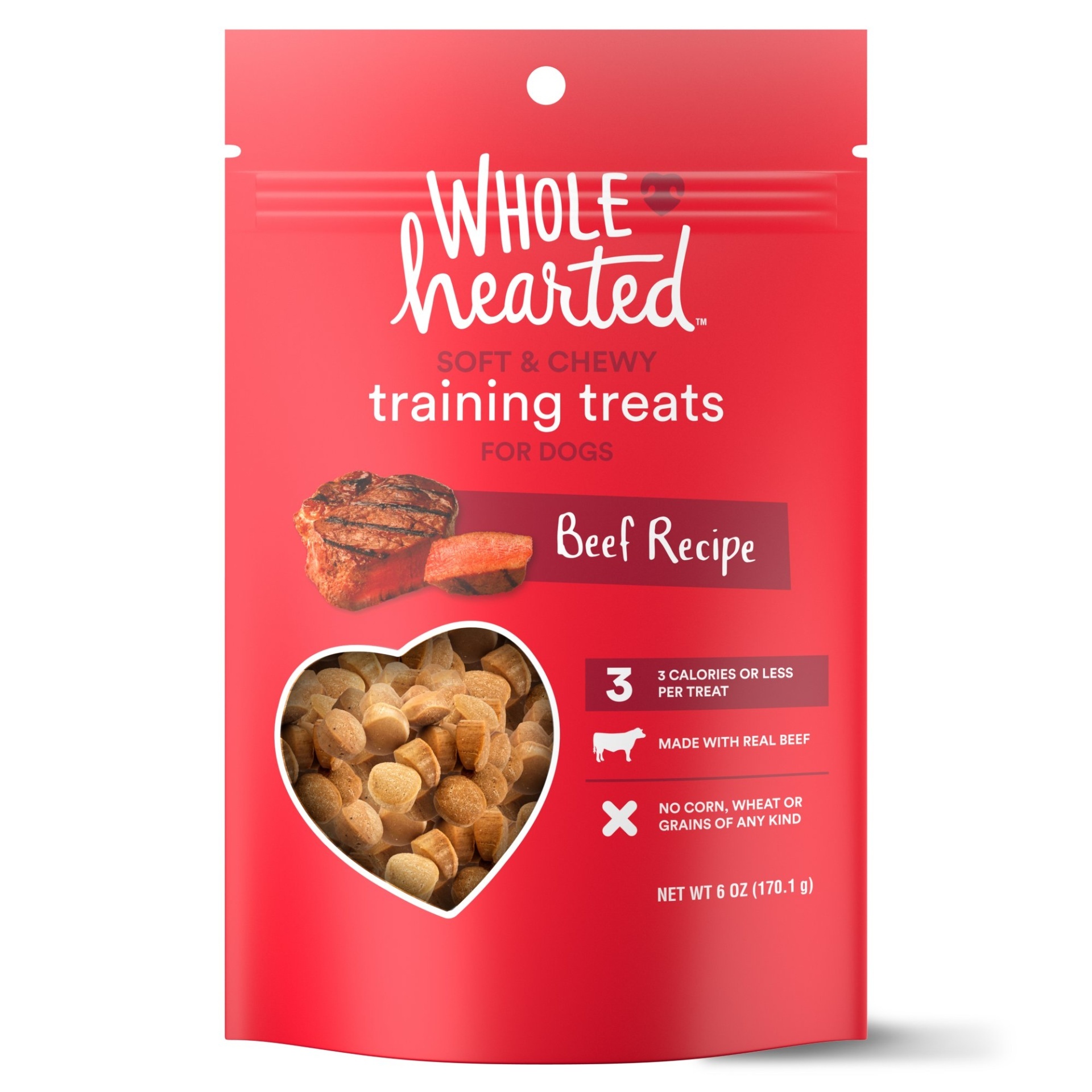 slide 1 of 1, WholeHearted Grain Free Soft and Chewy Beef Recipe Dog Training Treats, 6 oz