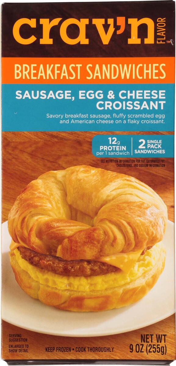 slide 5 of 19, Crav'n Flavor Sausage, Egg & Cheese Croissant Breakfast Sandwiches Single Pack 2 ea, 2 ct