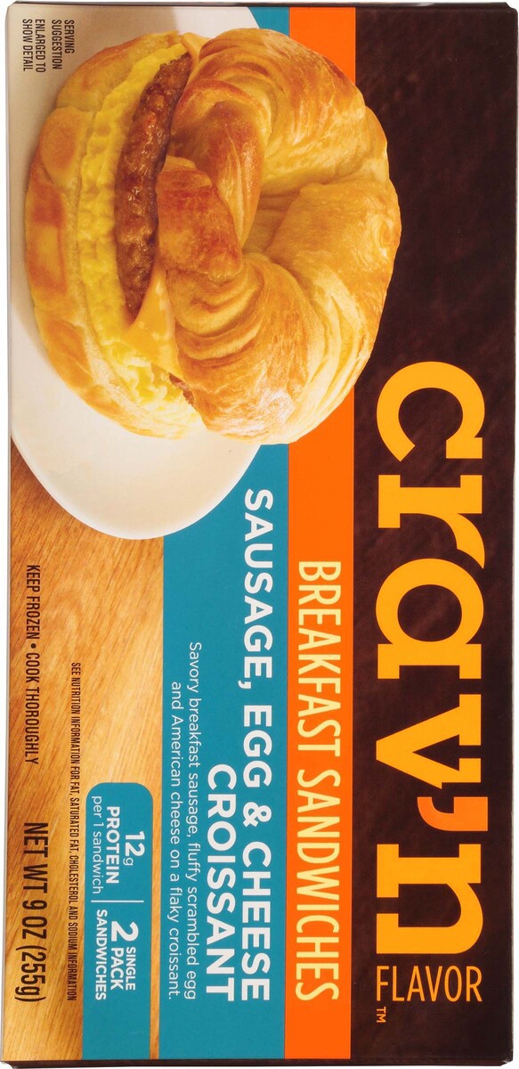 slide 14 of 19, Crav'n Flavor Sausage, Egg & Cheese Croissant Breakfast Sandwiches Single Pack 2 ea, 2 ct