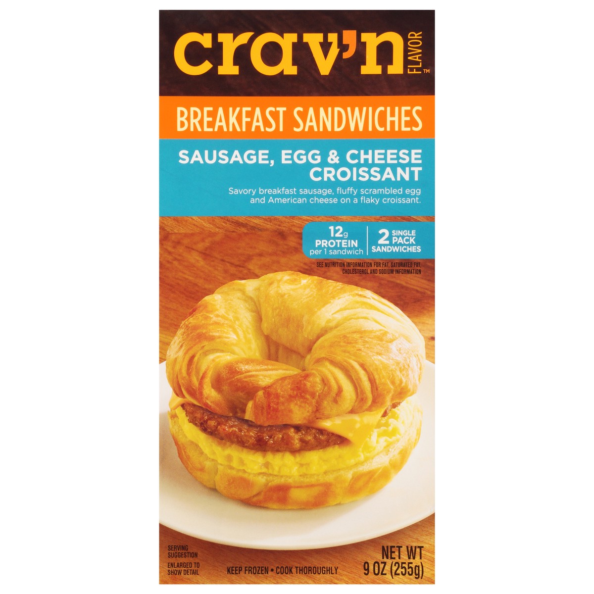 slide 18 of 19, Crav'n Flavor Sausage, Egg & Cheese Croissant Breakfast Sandwiches Single Pack 2 ea, 2 ct