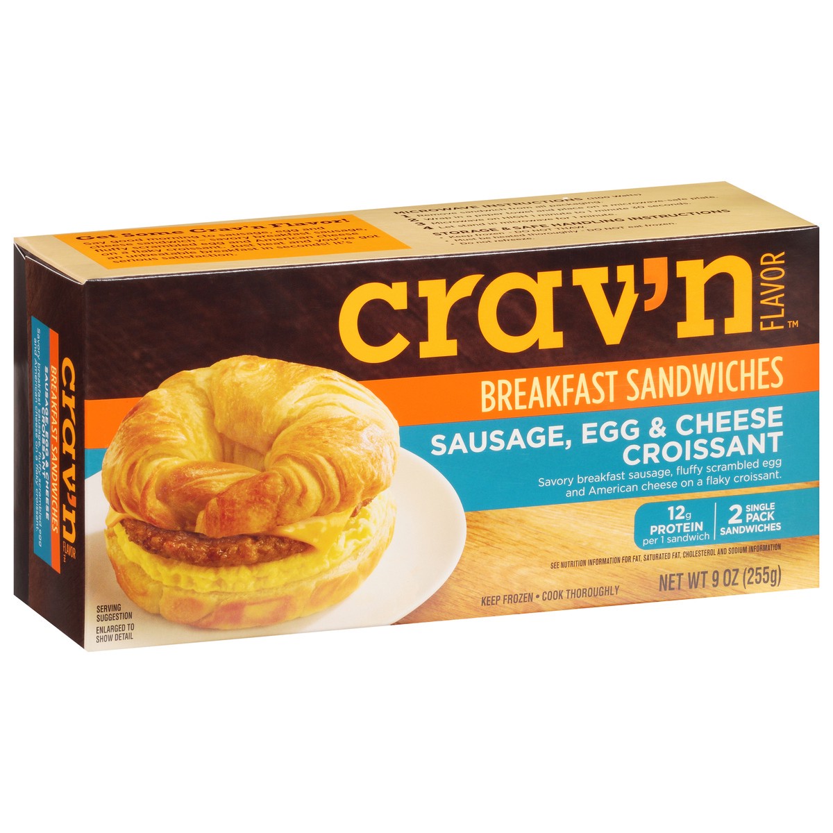 slide 13 of 19, Crav'n Flavor Sausage, Egg & Cheese Croissant Breakfast Sandwiches Single Pack 2 ea, 2 ct