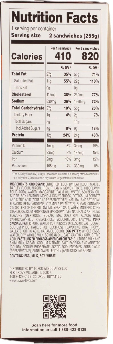 slide 19 of 19, Crav'n Flavor Sausage, Egg & Cheese Croissant Breakfast Sandwiches Single Pack 2 ea, 2 ct