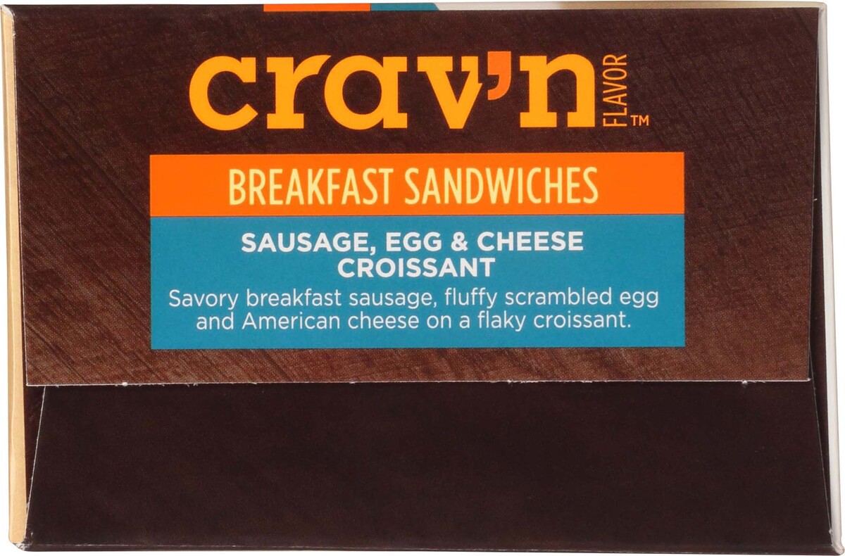slide 11 of 19, Crav'n Flavor Sausage, Egg & Cheese Croissant Breakfast Sandwiches Single Pack 2 ea, 2 ct
