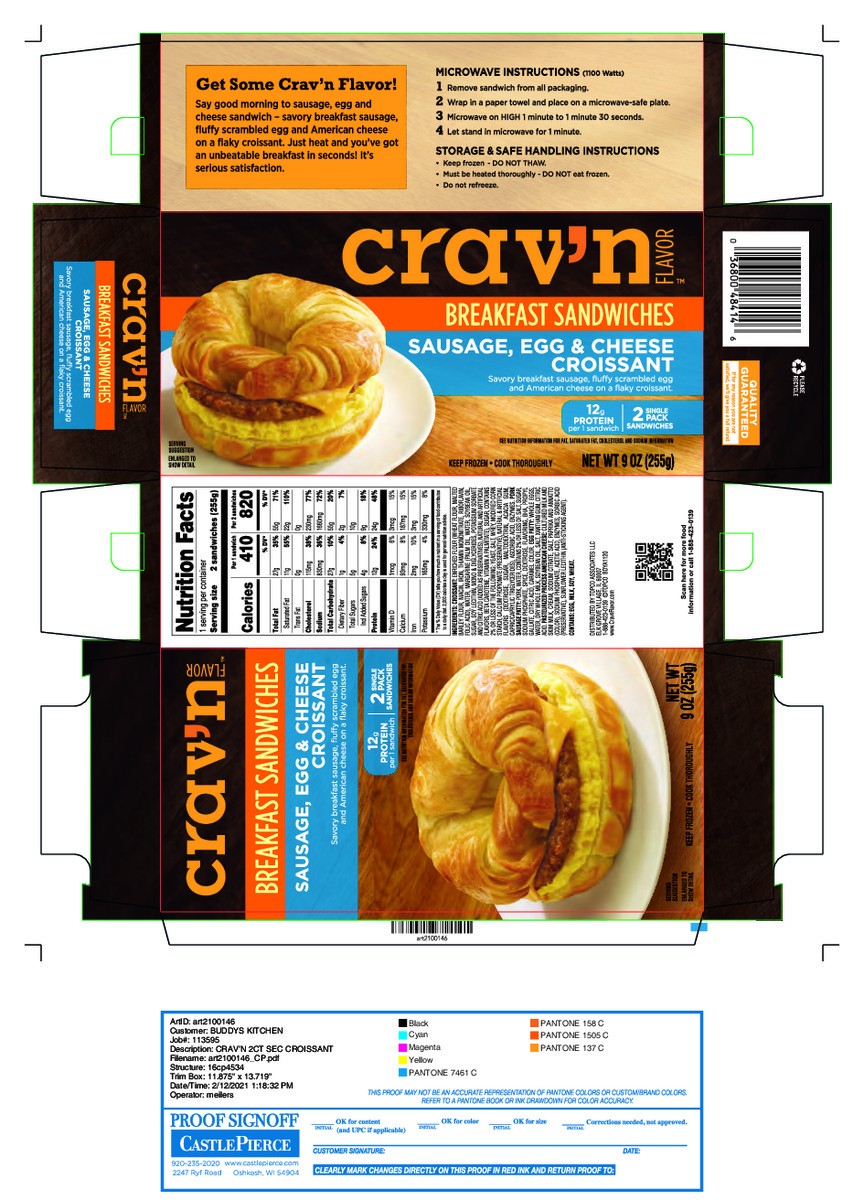 slide 4 of 19, Crav'n Flavor Sausage, Egg & Cheese Croissant Breakfast Sandwiches Single Pack 2 ea, 2 ct