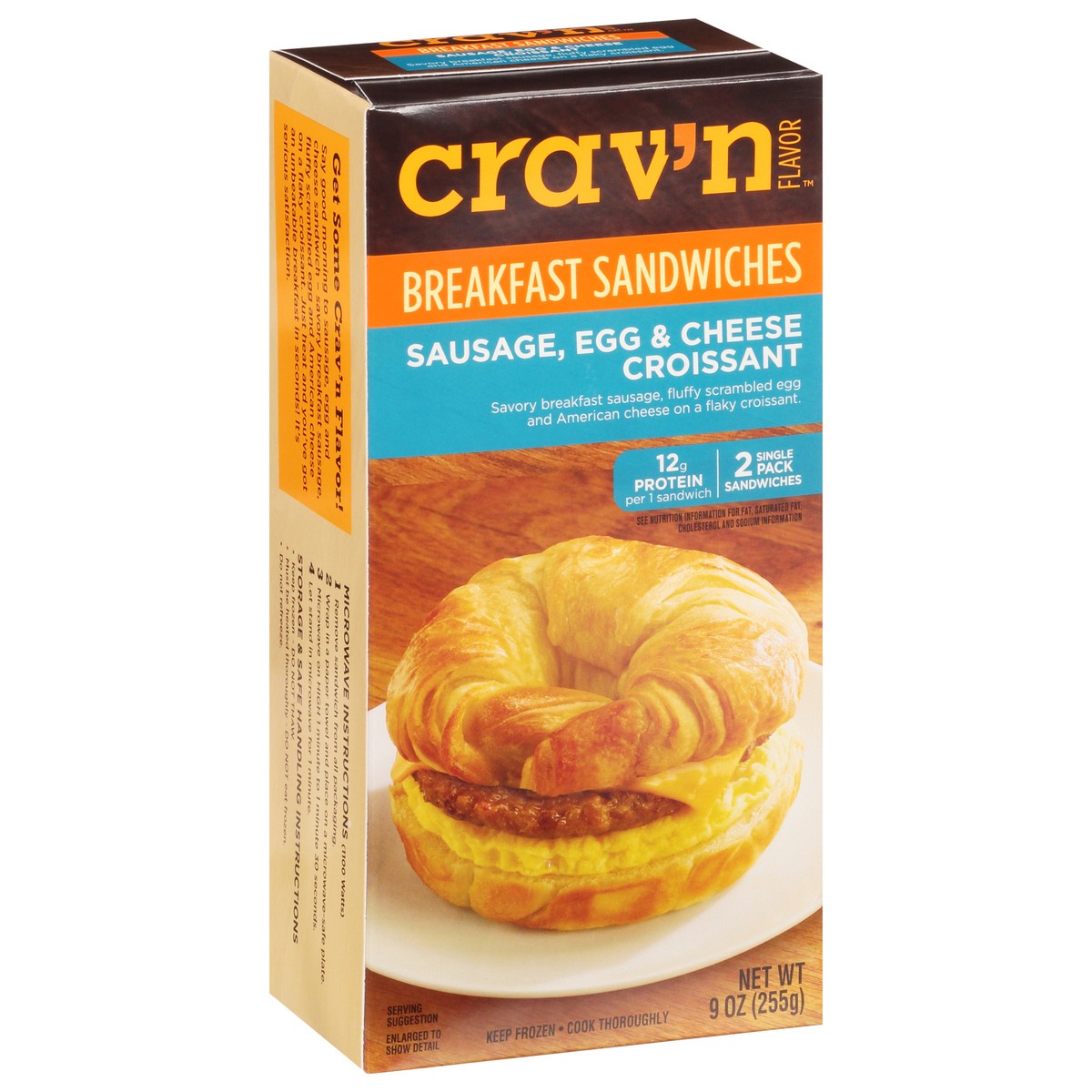 slide 10 of 19, Crav'n Flavor Sausage, Egg & Cheese Croissant Breakfast Sandwiches Single Pack 2 ea, 2 ct