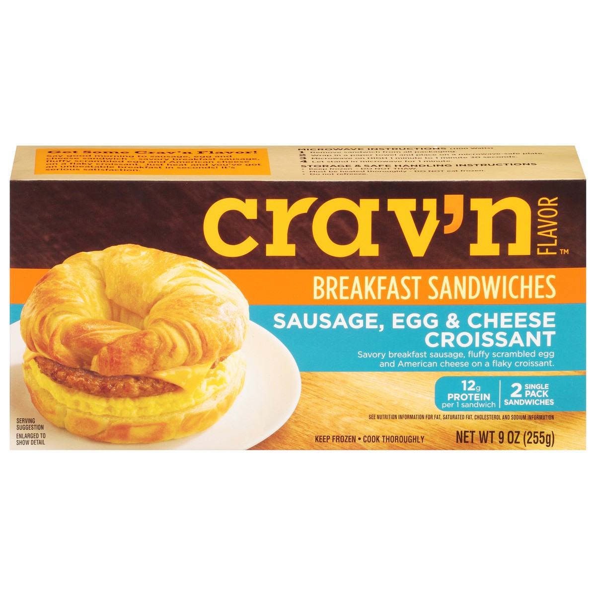 slide 16 of 19, Crav'n Flavor Sausage, Egg & Cheese Croissant Breakfast Sandwiches Single Pack 2 ea, 2 ct