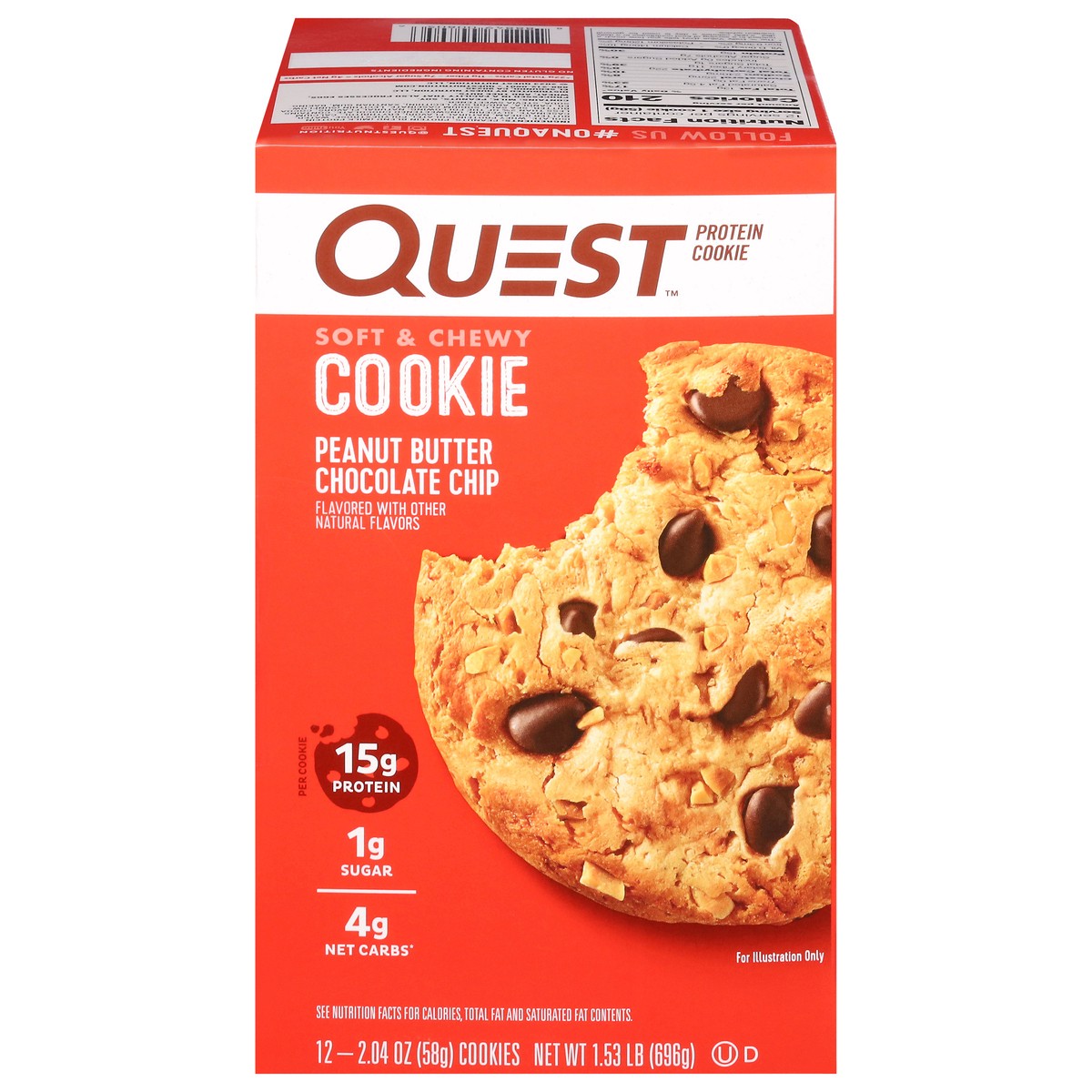 slide 13 of 13, Quest Soft & Chewy Peanut Butter Chocolate Chip Protein Cookie 12 - 2.04 oz, 12 ct