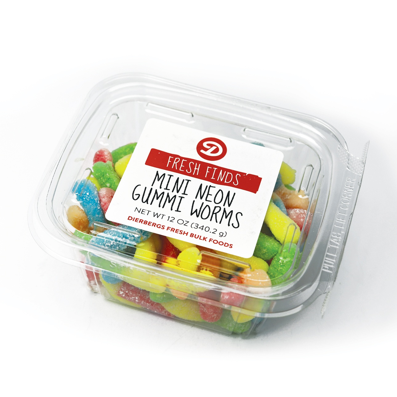 slide 1 of 1, Dierbergs Neon Sour Gummie Worms, 12 oz