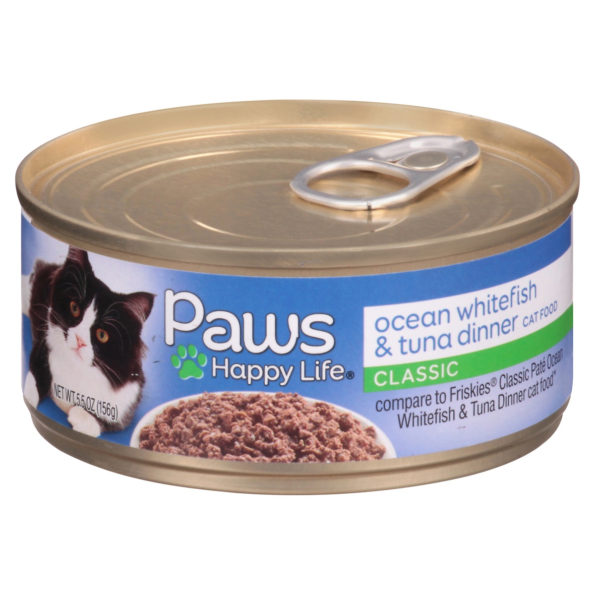 slide 1 of 1, Paws Happy Life Ocean Whitefish & Tuna Dinner Classic Cat Food, 5.5 oz